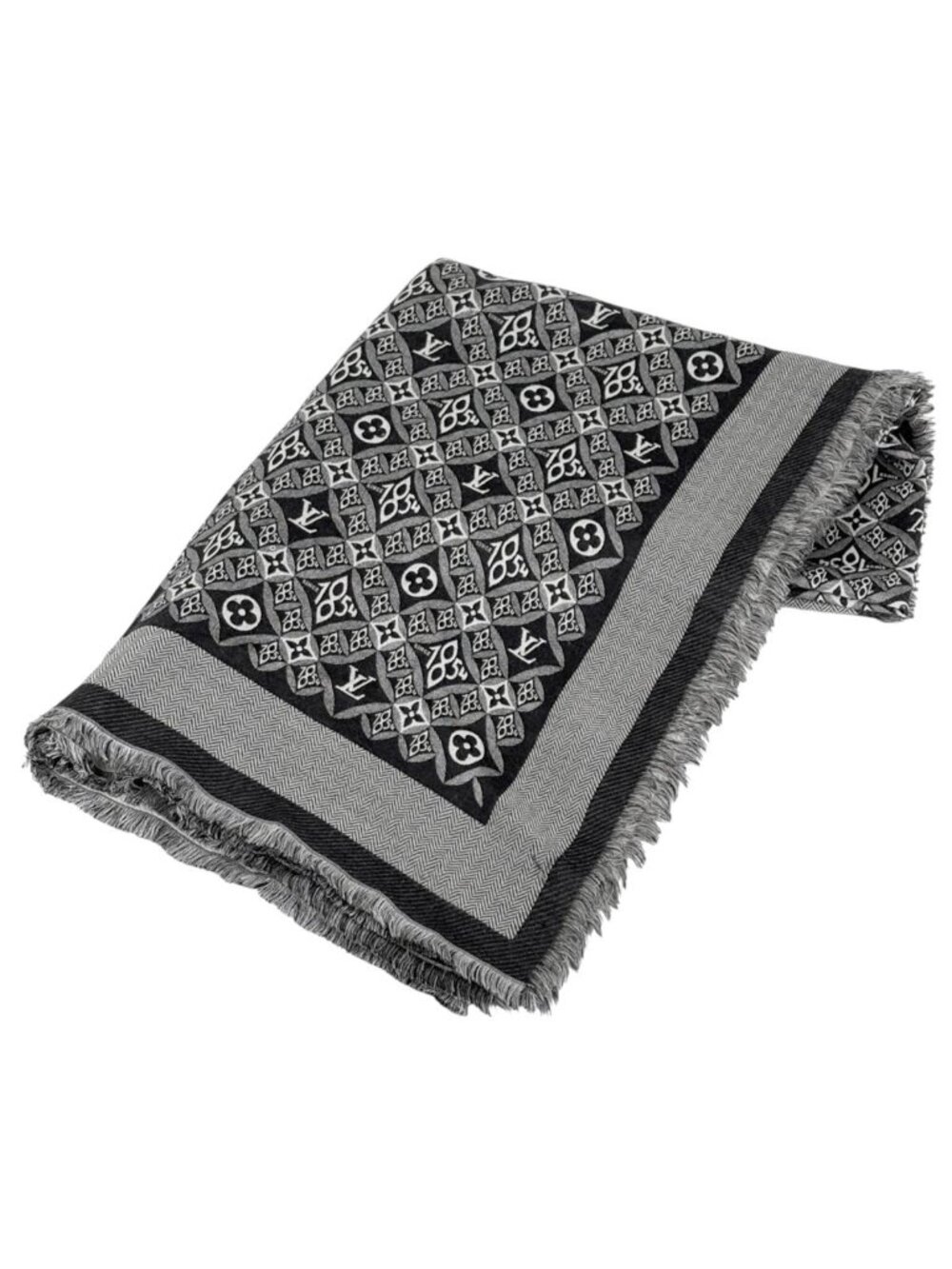 Louis Vuitton Shawl Monogram Since Silk Wool Black Scarf